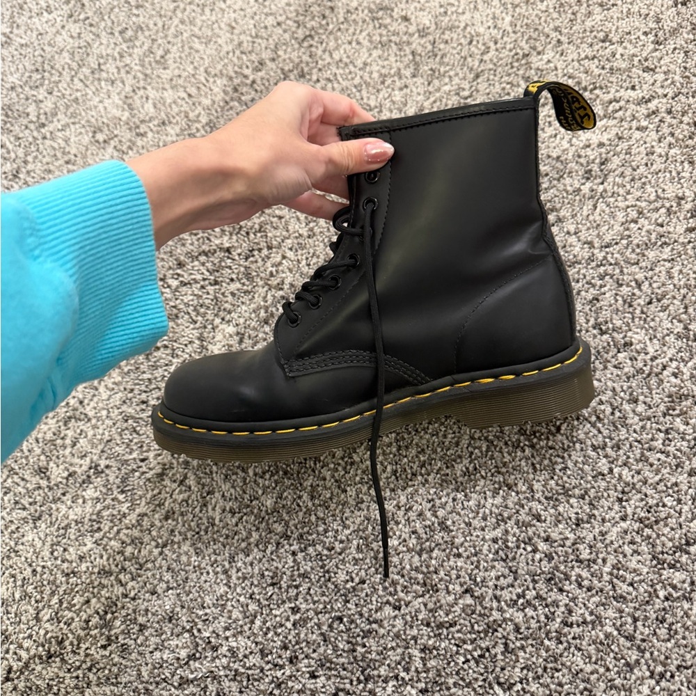 Dr Martens Black Lace-Up Boots with Yellow Stitching - Picture 5 of 8